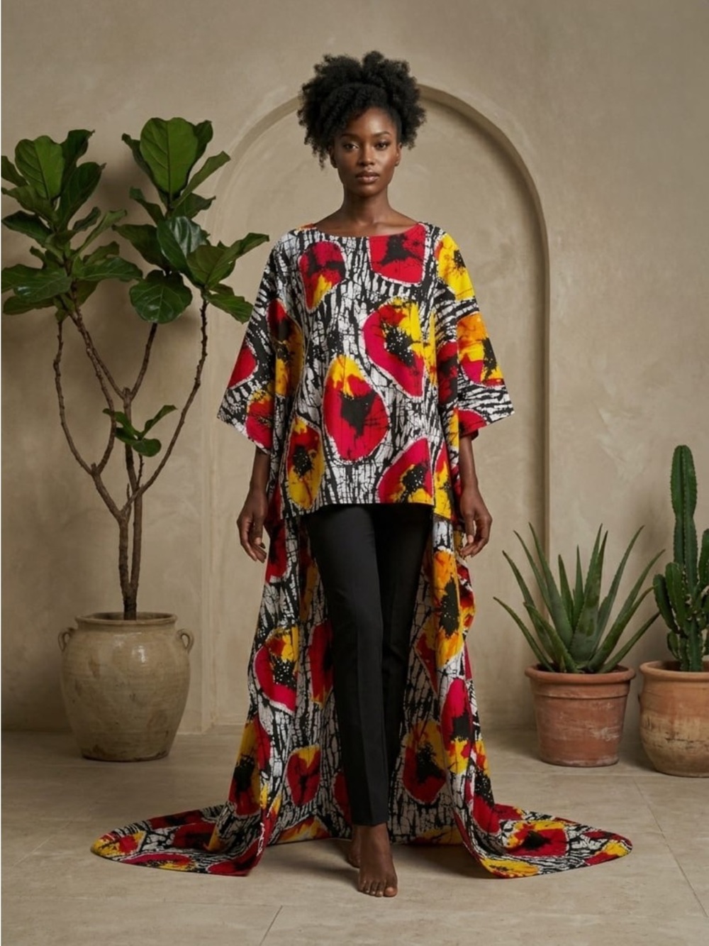 Bold Abstract Pattern High/Low Kaftan Top
